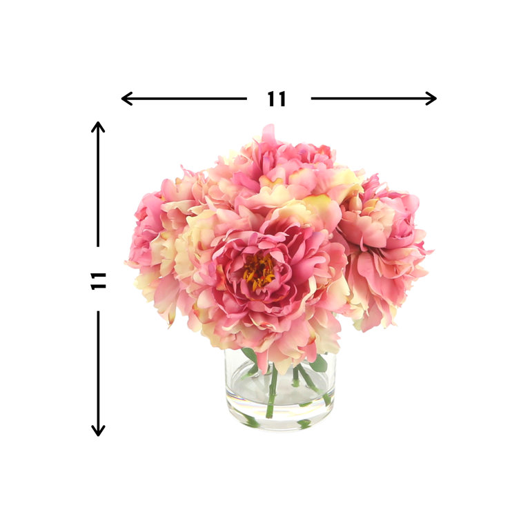Pink Artificial Peony Floral Arrangement in Glass Vase
