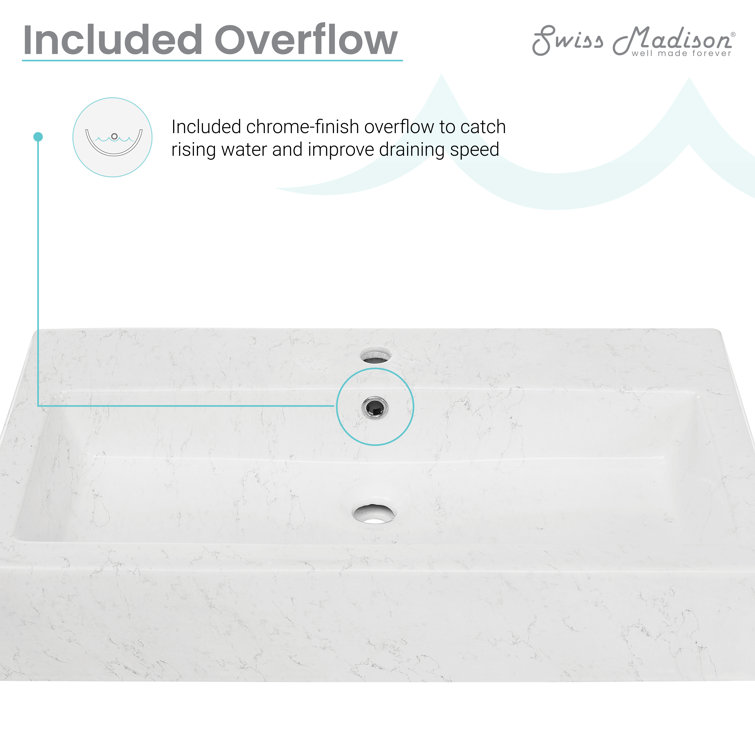 Voltaire Wide Rectangle Ceramic Vessel Sink in Static Marble