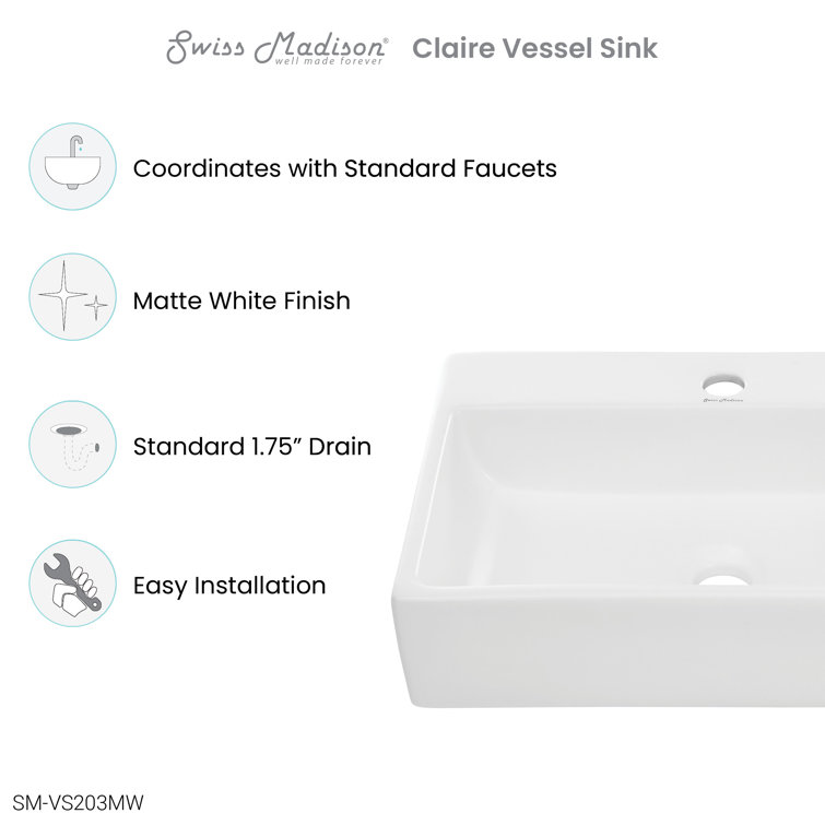 Claire 21" Matte White Ceramic Above-Counter Vessel Sink