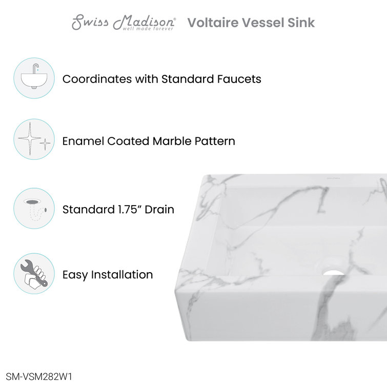 Voltaire 22" White Marble Ceramic Vessel Sink