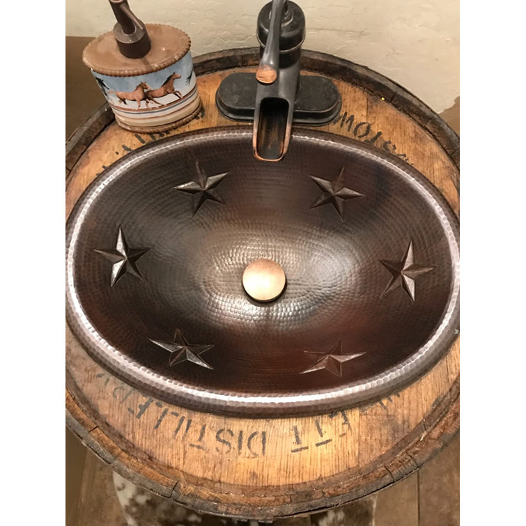 19" Hand-Hammered Copper Oval Drop-In Bathroom Sink