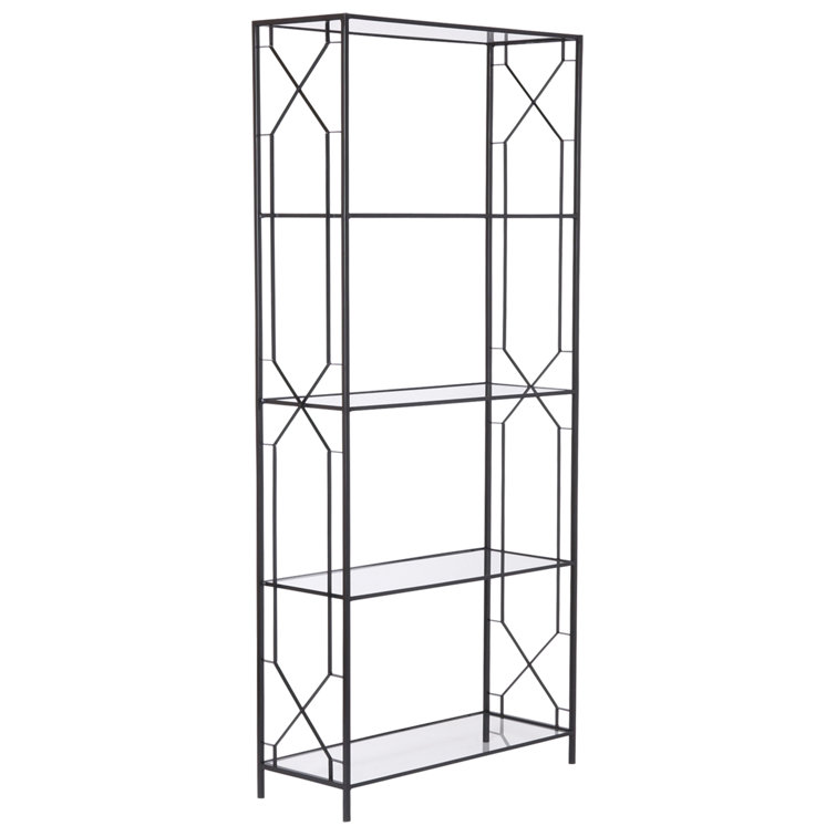 Black Geometric Metal and Glass Etagere Bookcase