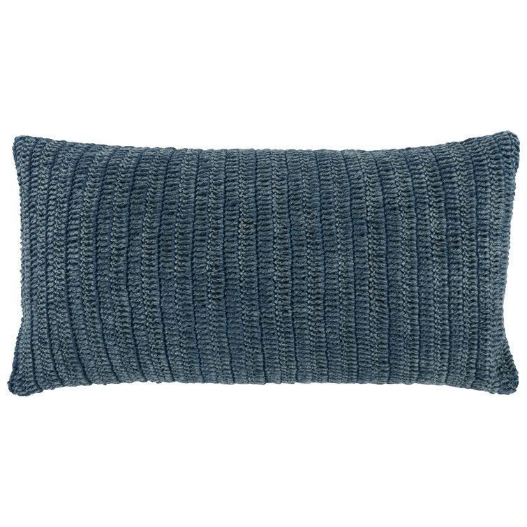 Nakeya Blue Linen Lumbar Throw Pillow