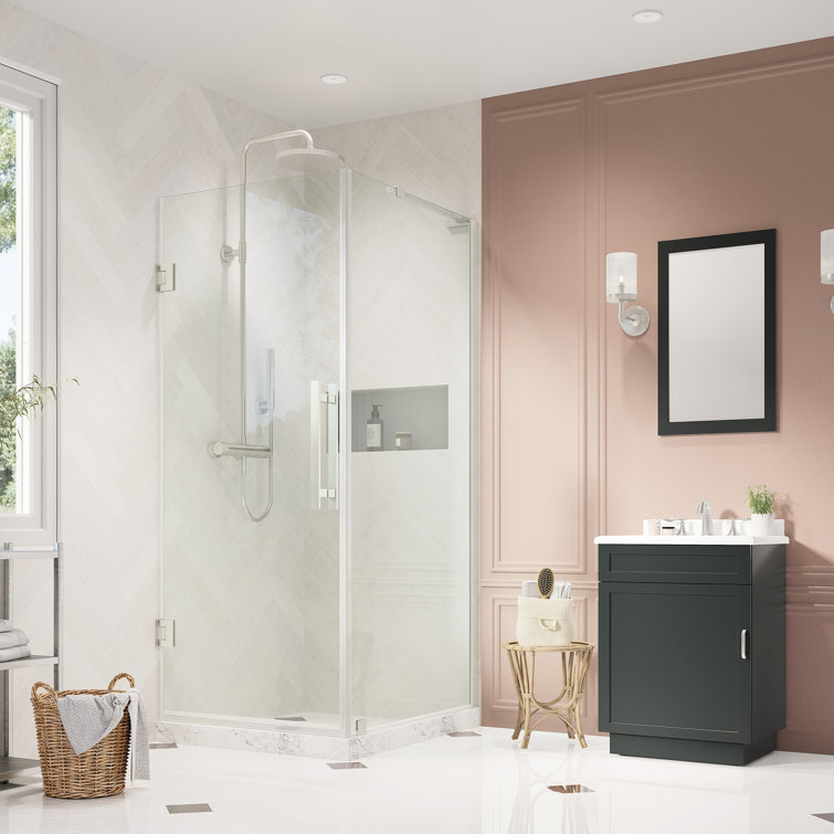 Tampa-Pro 24" Satin Nickel Frameless Corner Shower Kit with Tempered Glass
