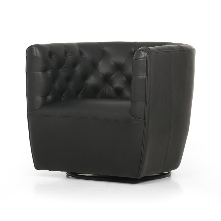 Heirloom Black Leather Swivel Barrel Chair