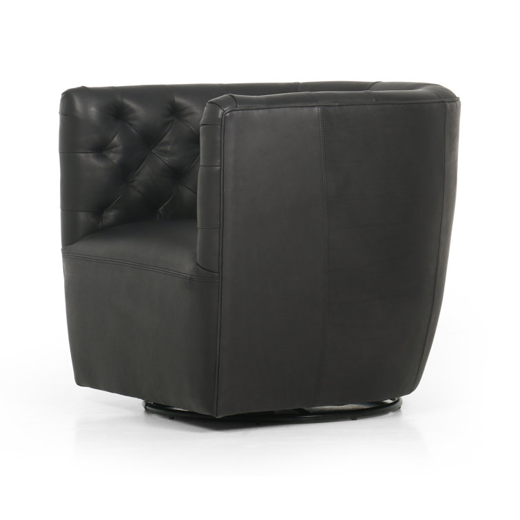 Heirloom Black Leather Swivel Barrel Chair