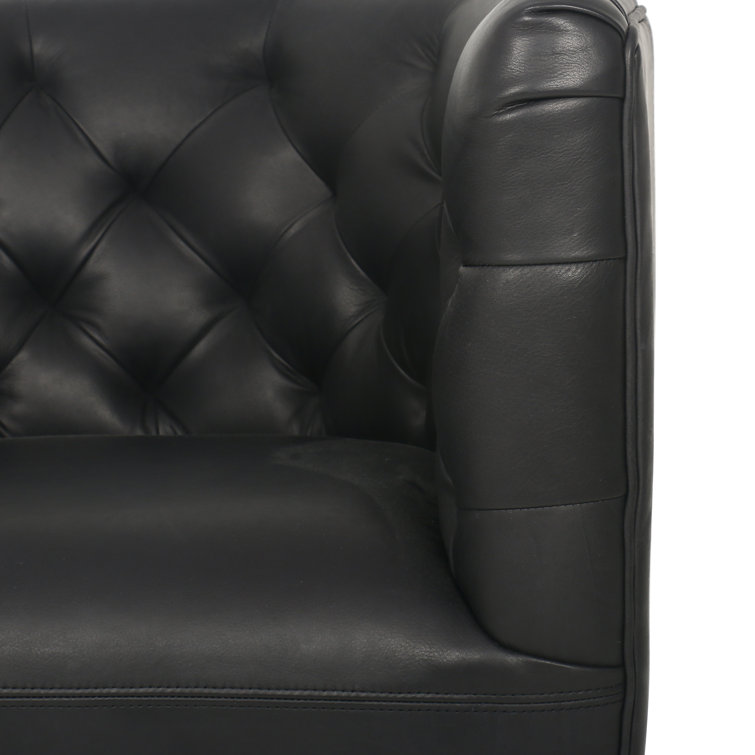 Heirloom Black Leather Swivel Barrel Chair