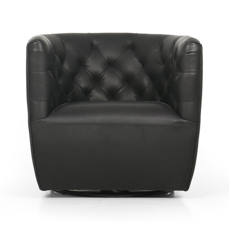 Heirloom Black Leather Swivel Barrel Chair