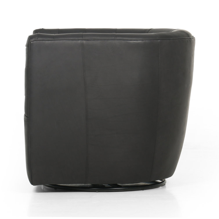 Heirloom Black Leather Swivel Barrel Chair