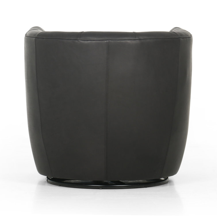 Heirloom Black Leather Swivel Barrel Chair