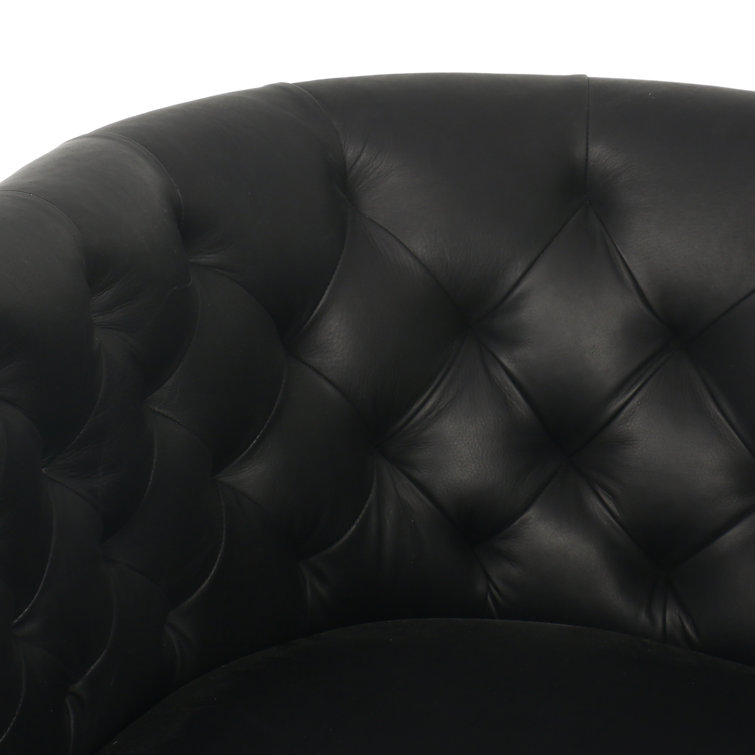 Heirloom Black Leather Swivel Barrel Chair