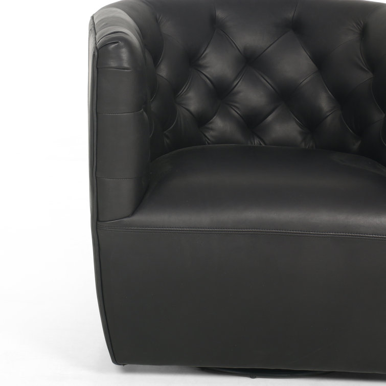 Heirloom Black Leather Swivel Barrel Chair