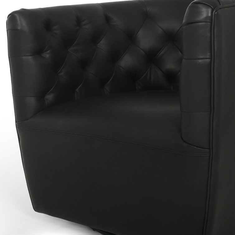 Heirloom Black Leather Swivel Barrel Chair