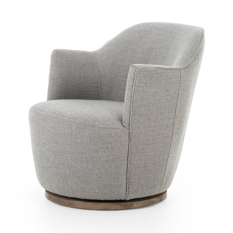 Gibson Silver Leather Swivel Chair with Wood Base