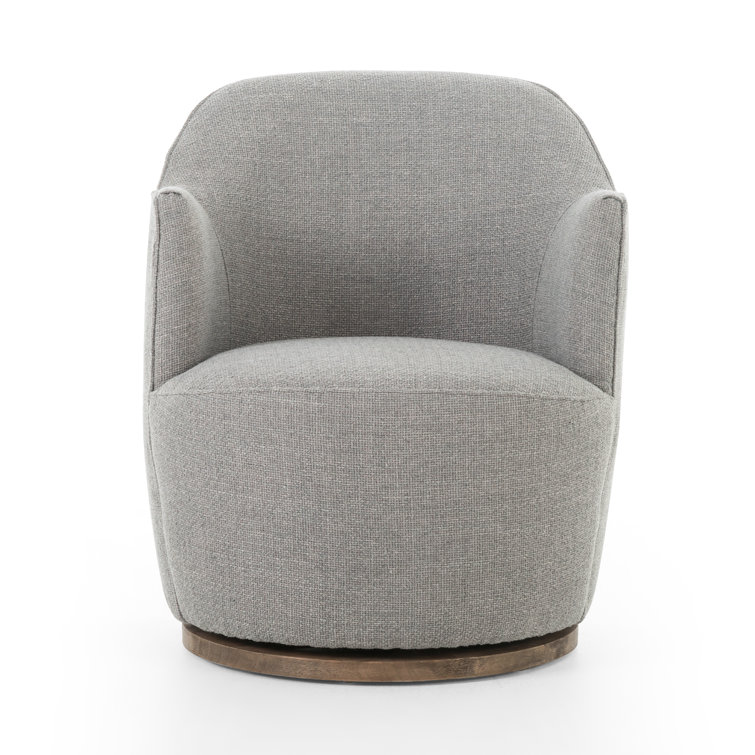 Gibson Silver Leather Swivel Chair with Wood Base