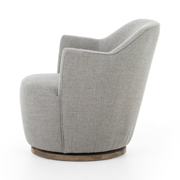 Gibson Silver Leather Swivel Chair with Wood Base