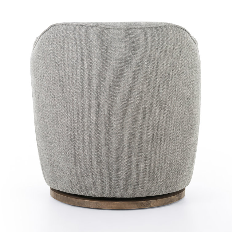 Gibson Silver Leather Swivel Chair with Wood Base