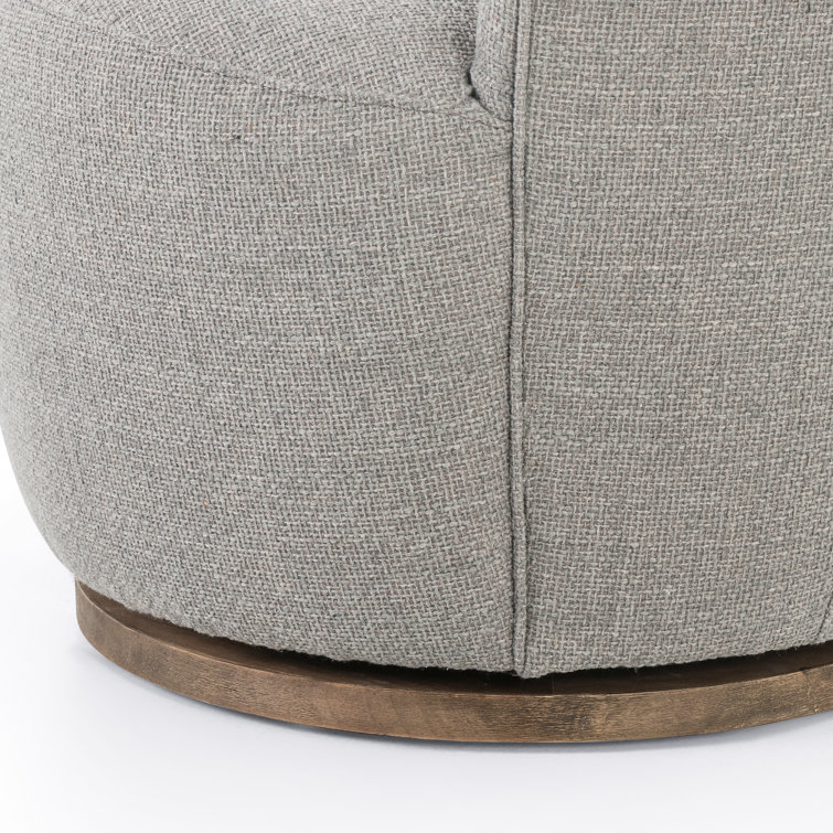 Gibson Silver Leather Swivel Chair with Wood Base