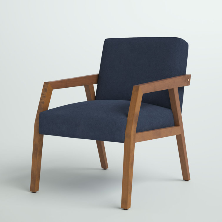 Navy and Brown Wood Upholstered Armchair