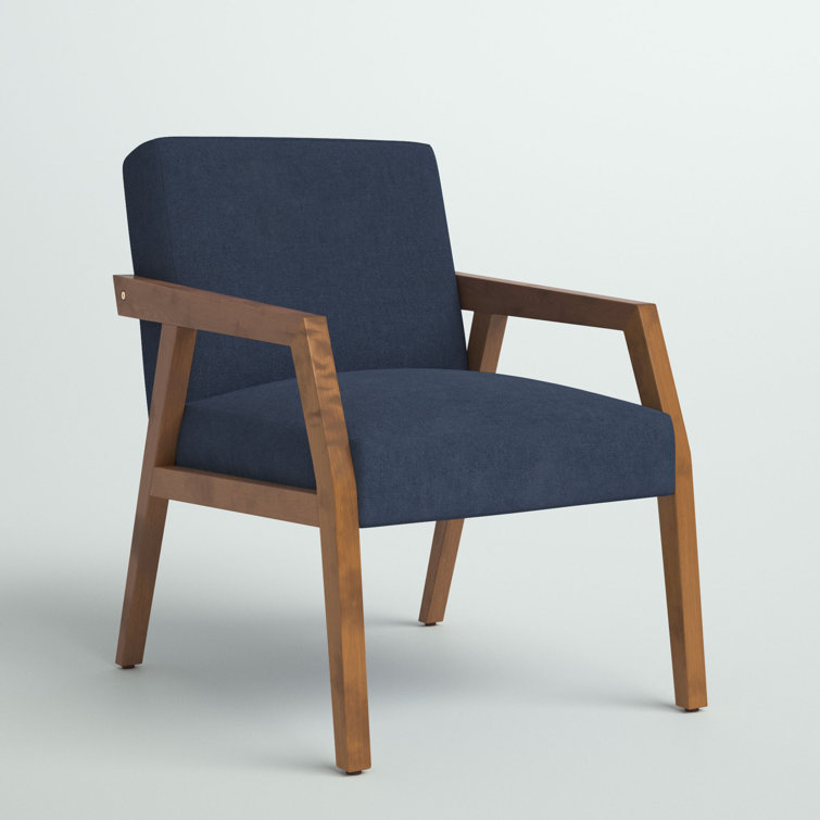 Navy and Brown Wood Upholstered Armchair