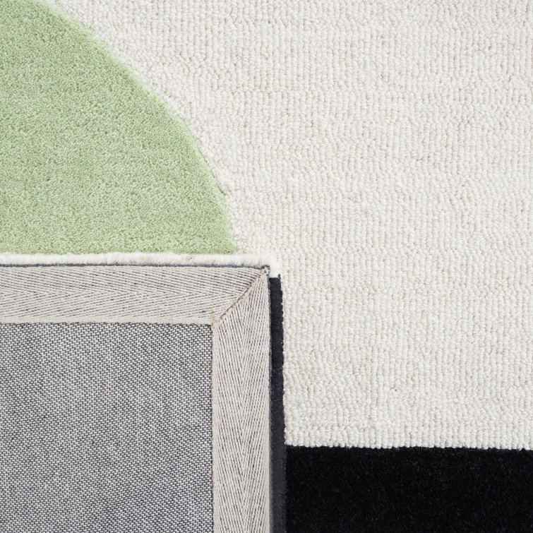 Green and Black Geometric Hand-Tufted Wool Area Rug 4' x 6'