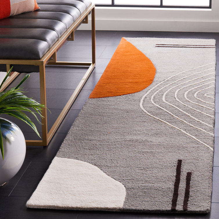 Hand-Tufted Grey and Rust Wool Runner Rug