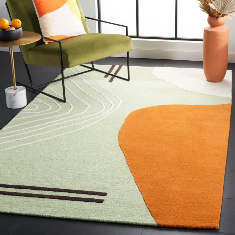 Ivory and Orange Hand-Tufted Wool Abstract Area Rug