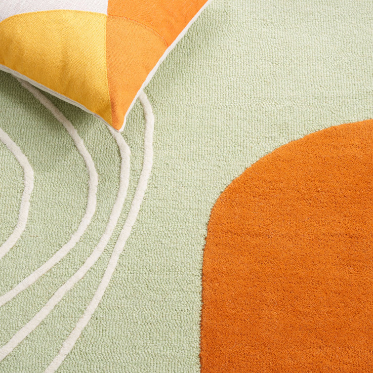 Ivory and Orange Hand-Tufted Wool Abstract Area Rug