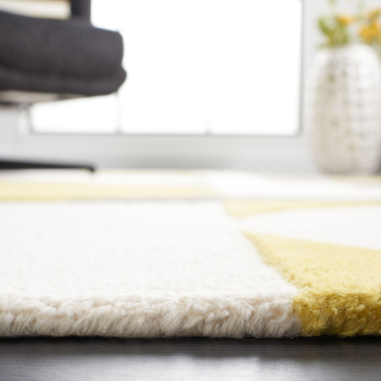 Gray and Yellow Hand-Tufted Wool Geometric Area Rug