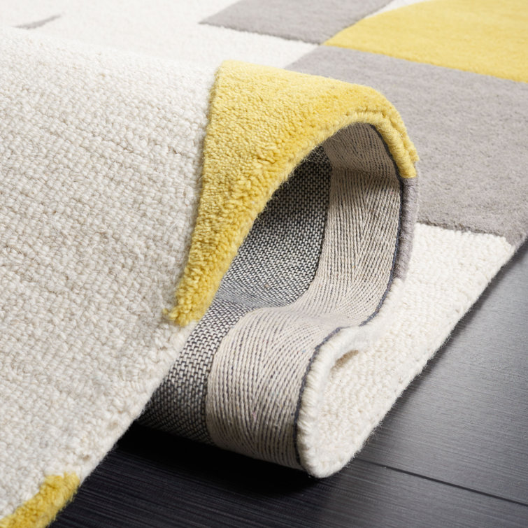 Gray and Yellow Hand-Tufted Wool Geometric Area Rug