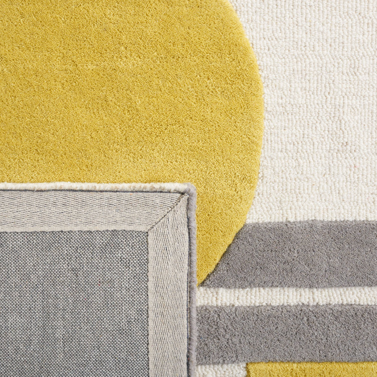 Gray and Yellow Hand-Tufted Wool Geometric Area Rug