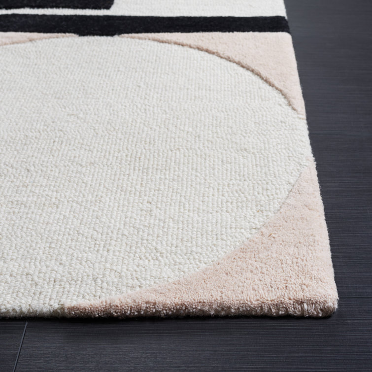 West Coast Cool Art Deco 8' x 10' Black and Blush Wool Rug