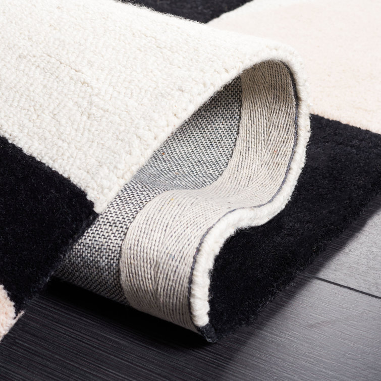 West Coast Cool Art Deco 8' x 10' Black and Blush Wool Rug