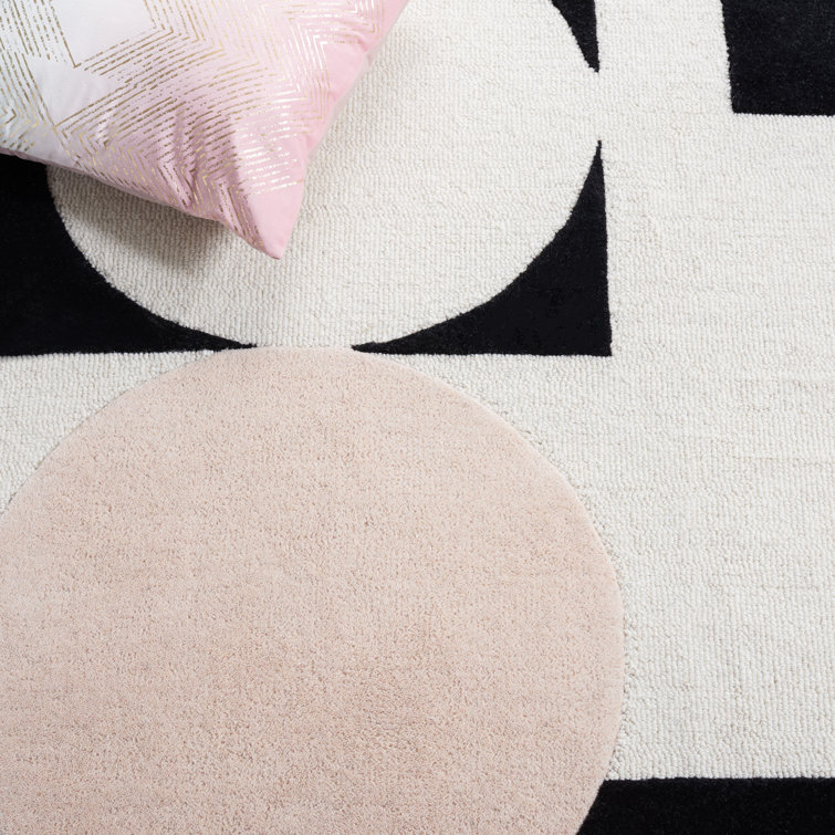 West Coast Cool Art Deco 8' x 10' Black and Blush Wool Rug