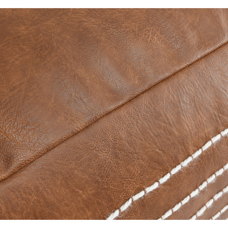 Brown Vegan Leather Pouf with Tassels