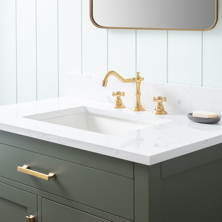 Vintage Green Solid Wood Freestanding Vanity with Carrara White Top