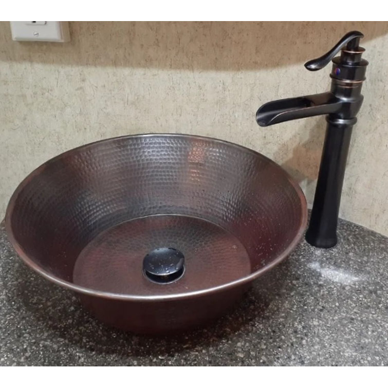15" Round Hand-Hammered Copper Above-Counter Bathroom Sink