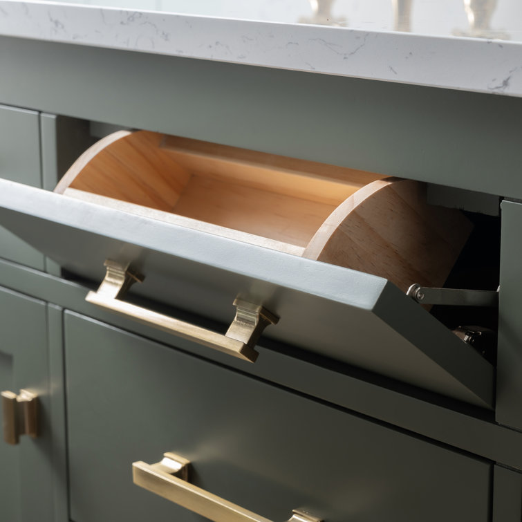 Vintage Green Double Vanity with Carrara White Top and Gold Hardware