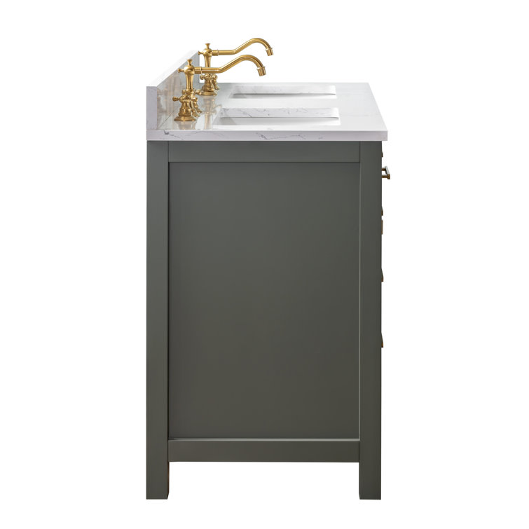 Vintage Green Double Vanity with Carrara White Top and Gold Hardware