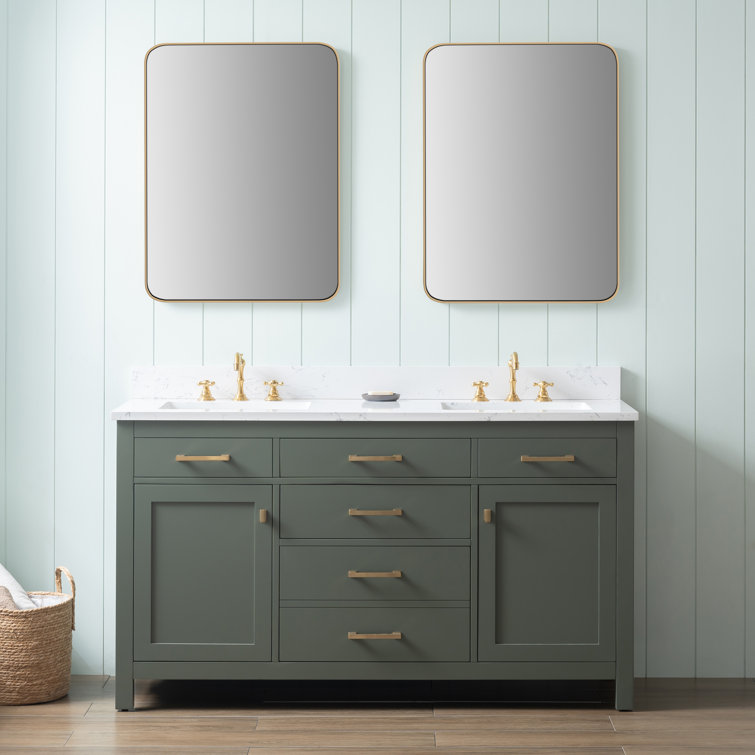 Vintage Green Solid Wood Double Vanity with Carrara White Top
