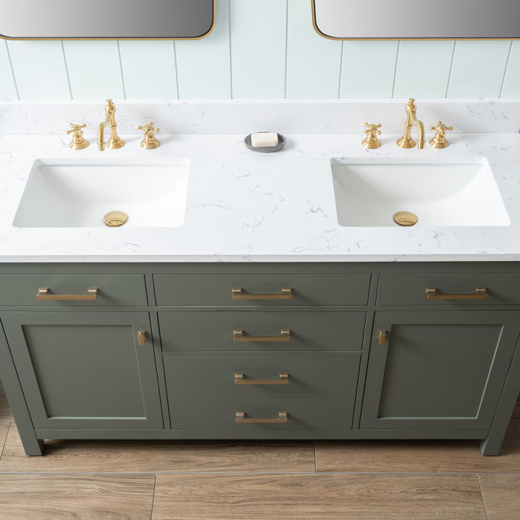 Vintage Green Solid Wood Double Vanity with Carrara White Top