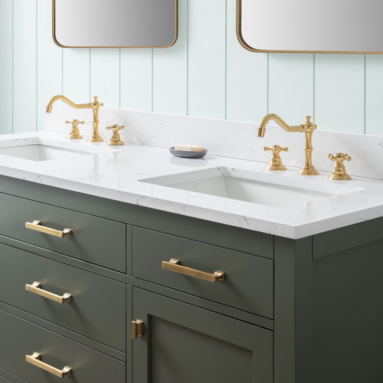 Vintage Green Solid Wood Double Vanity with Carrara White Top