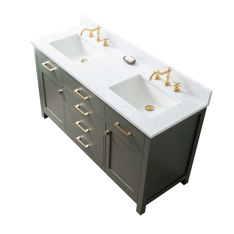 Vintage Green Solid Wood Double Vanity with Carrara White Top