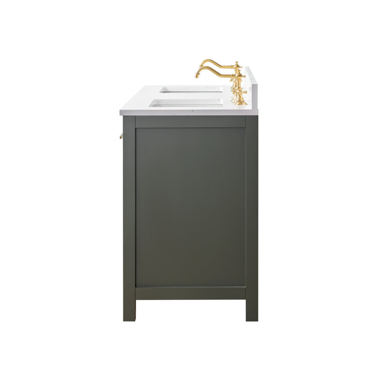 Vintage Green Solid Wood Double Vanity with Carrara White Top