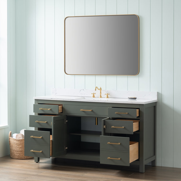 Vintage Green 60" Single Vanity with Carrara White Top