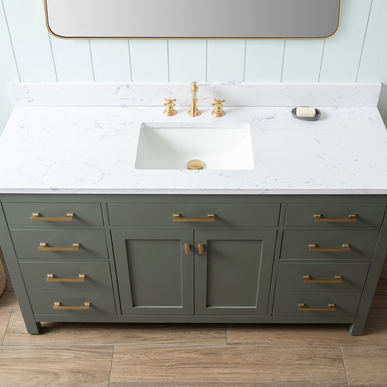 Vintage Green 60" Single Vanity with Carrara White Top