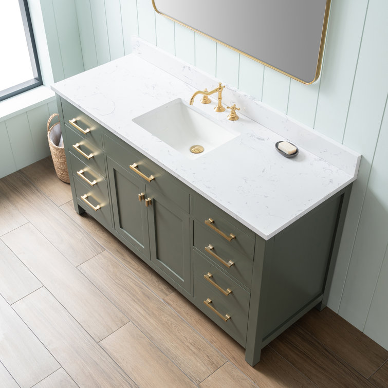 Vintage Green 60" Single Vanity with Carrara White Top
