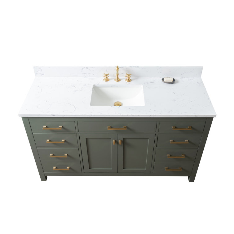 Vintage Green 60" Single Vanity with Carrara White Top