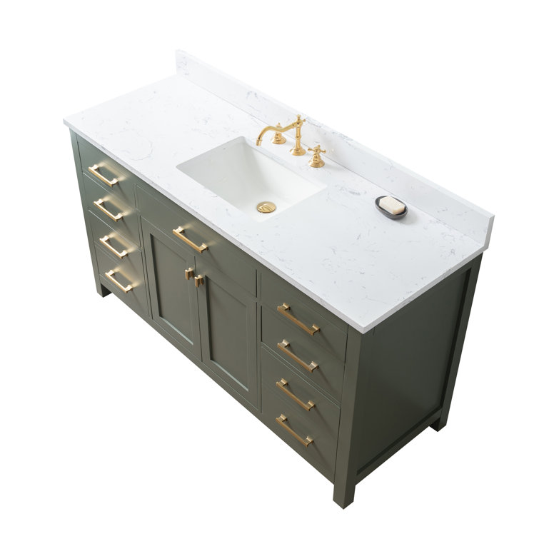 Vintage Green 60" Single Vanity with Carrara White Top