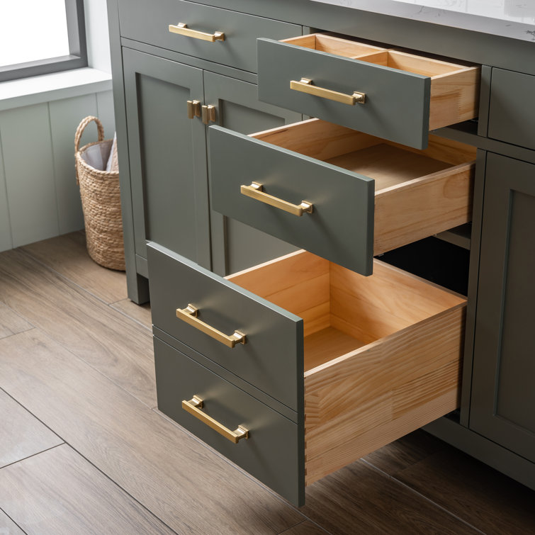 Vintage Green Double Vanity with Carrara White Top and Brushed Bronze Hardware